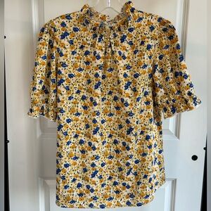 Floral Print Women's Top - Yellow and Blue